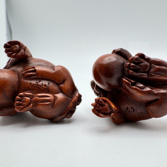 Ojime Netsuke 2 Foo Dog Lion Figurines Hand-Carved Boxwood Signed No Hole #3 - Picture 10 of 10